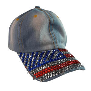 Twig & Arrow Hat USA Flag Patriot Bling Light Blue  Jean Women’s NWT